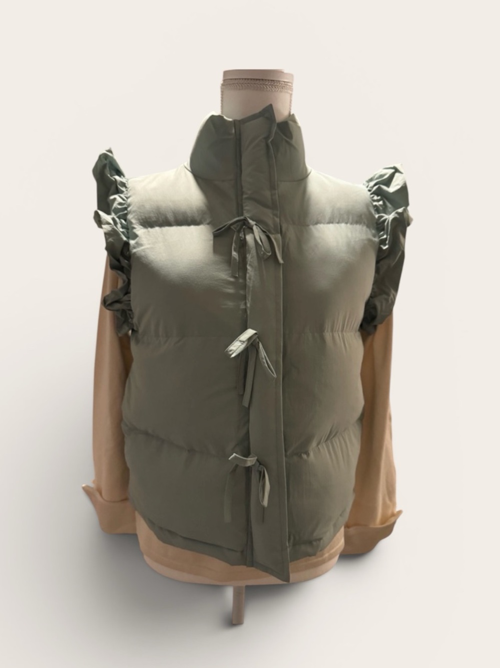 Very J Women's Ruffled Puffer Vest - Light Green SZ Sm.